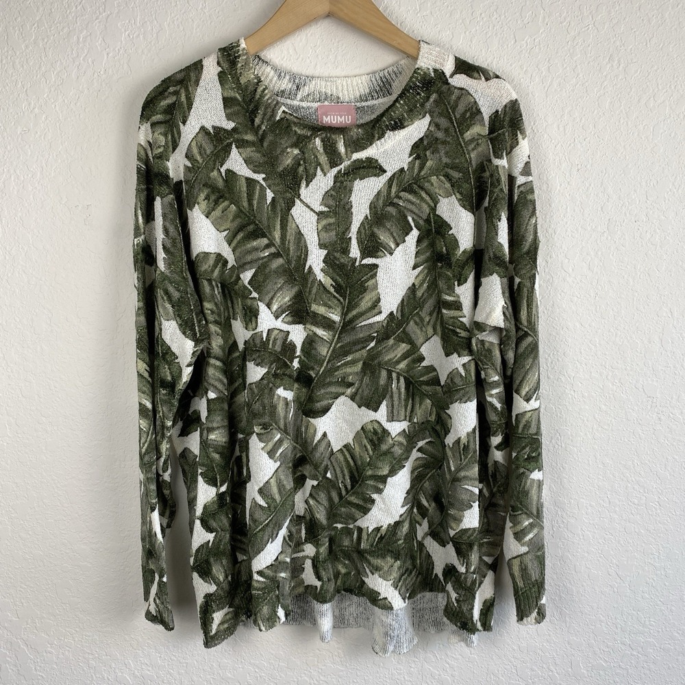 Show Me Your Mumu Woodsy Sweater Green Majestic Palm Womens L Slouchy Coastal - Picture 2 of 7